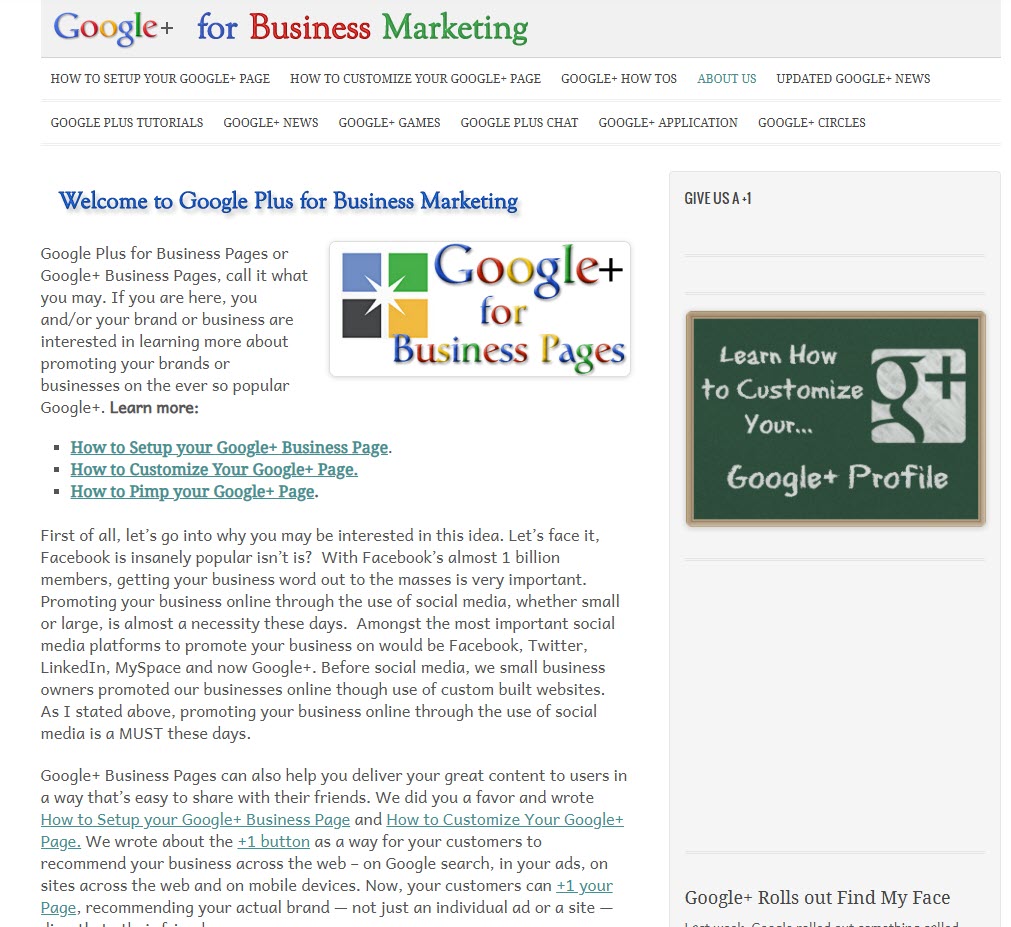 Google Plus for Business Marketing website