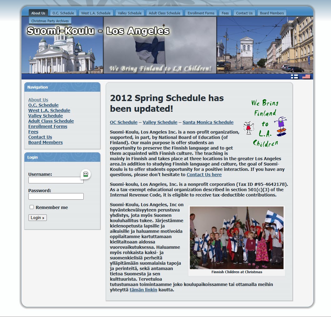 Suomi-Koulu Los Angeles website