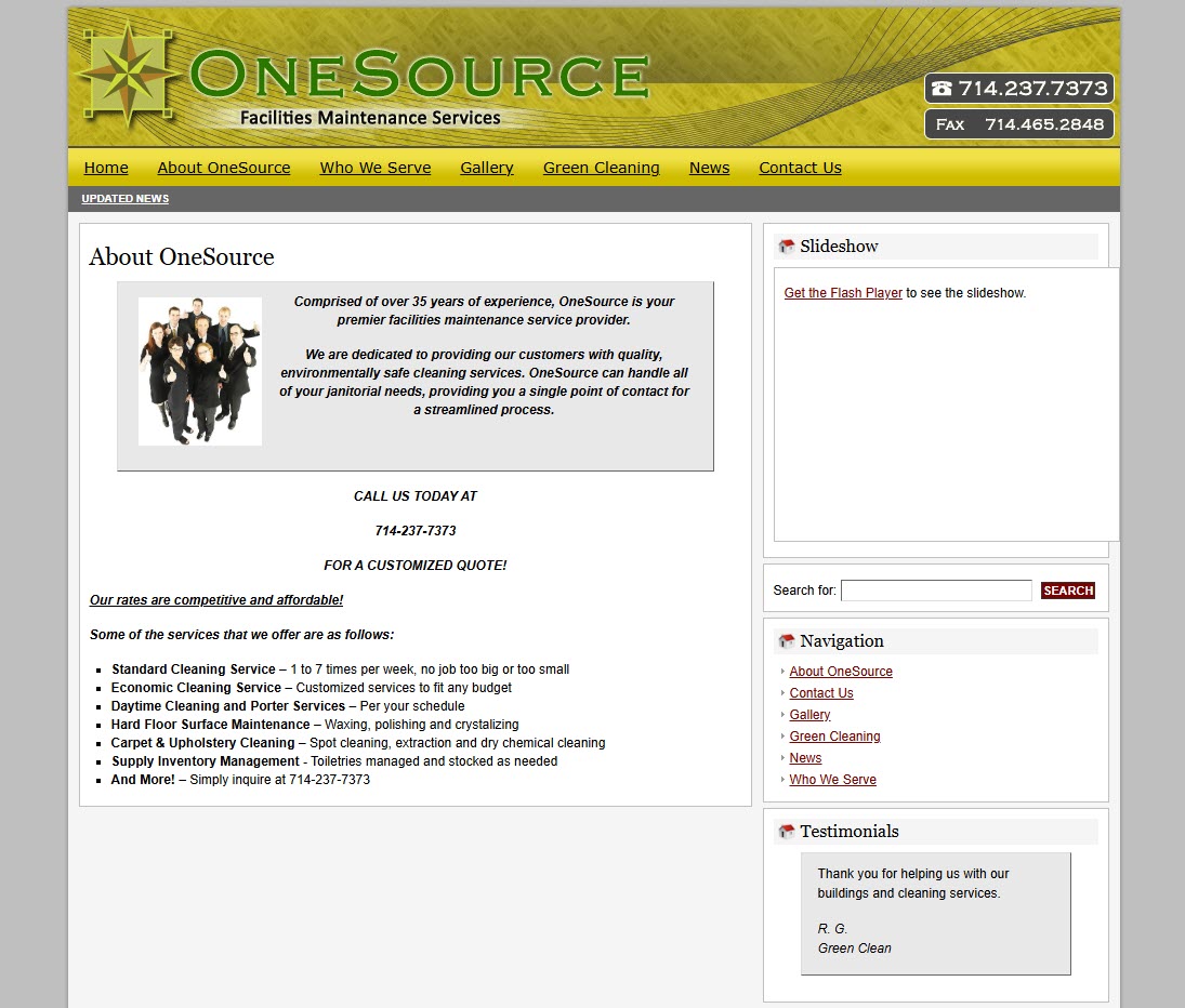 OneSource Facilities Maintenance website