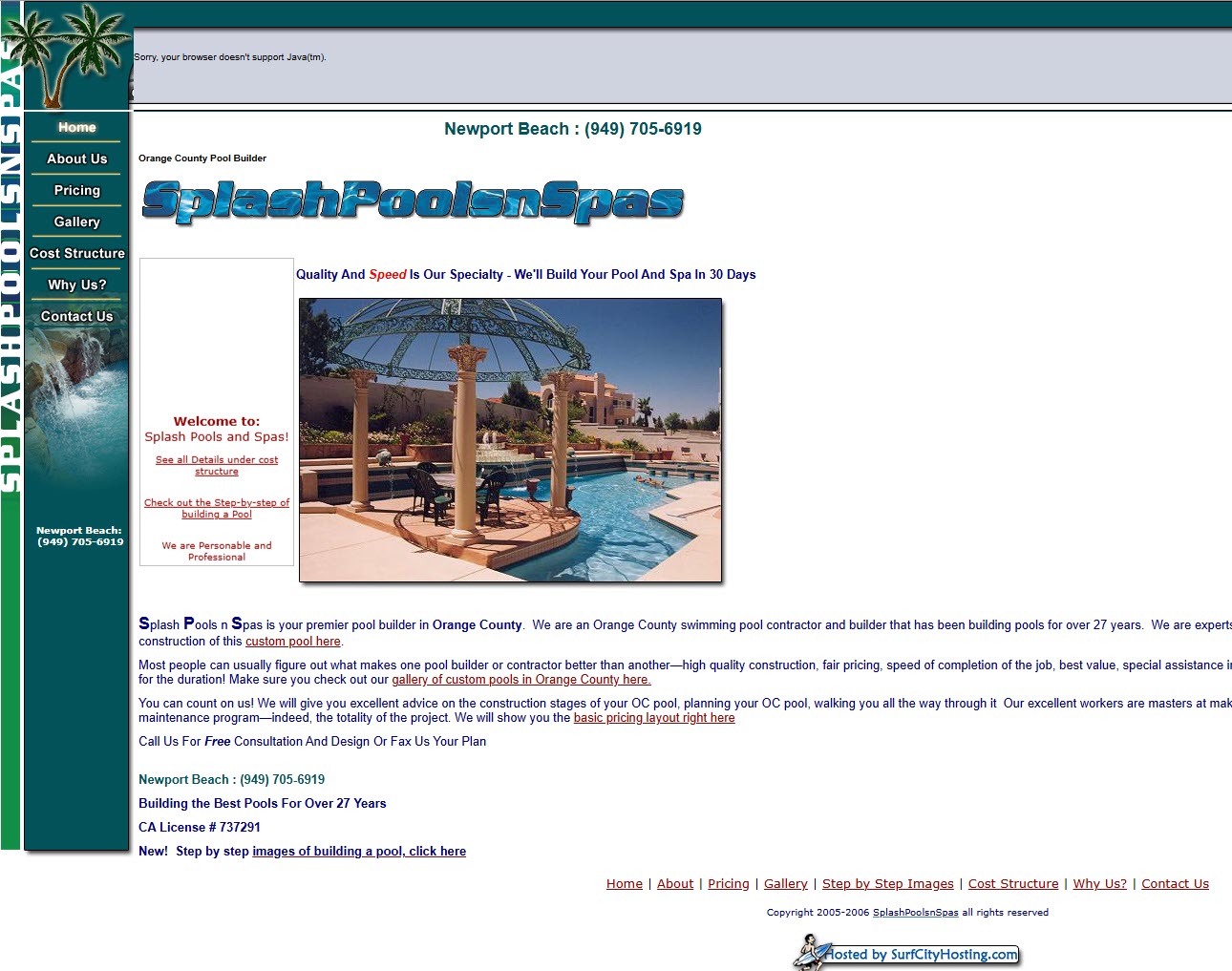 Splash Pools n Spas website