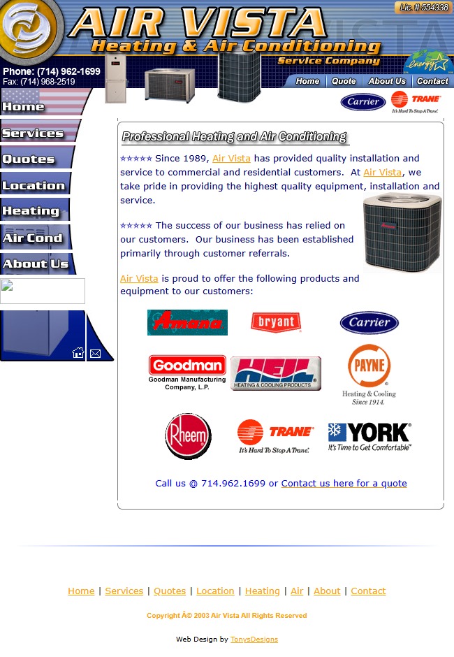 Air Vista Heating and Air Conditioning website